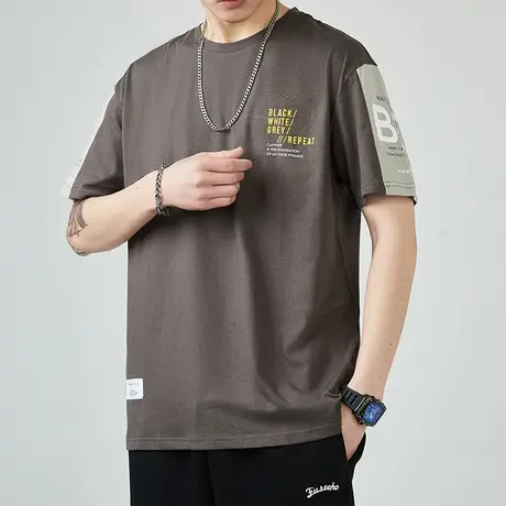 春夏季短袖男士T恤潮牌纯棉2022新款夏装半袖五分袖衣服体恤男生商品大图