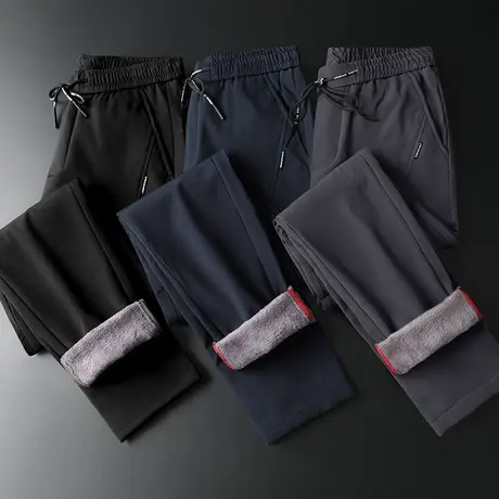 秋冬季2023新款男裤子加绒加厚运动休闲长裤男士弹力保暖外穿棉裤商品大图