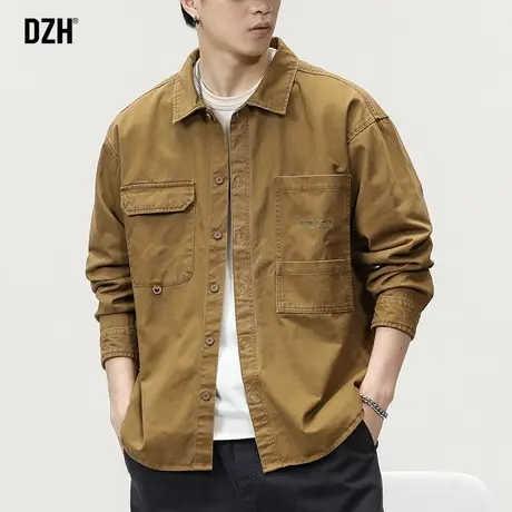 男士纯棉衬衫男长袖衬衣外套男款春秋款2023新款美式复古休闲上衣商品大图