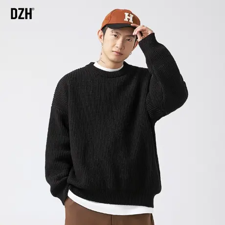 男士纯色毛衣男圆领宽松慵懒风长袖针织上衣百搭男装2025新款线衣商品大图