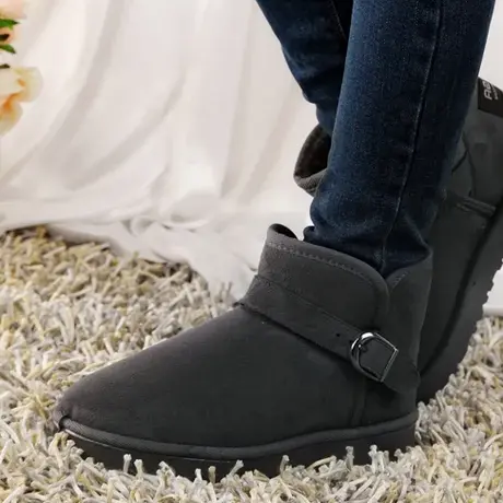 2023冬季新品雪地靴女短筒搭扣加绒防滑厚底棉靴雪地棉短靴保暖鞋图片