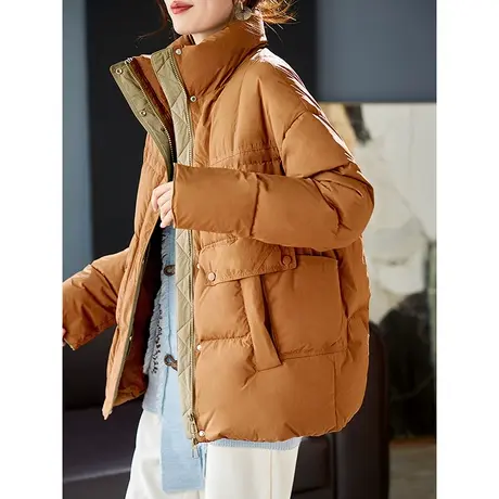 宝诗黎2023冬季新款立领保暖短外套拉链开衫女宽松90白鸭绒羽绒服商品大图