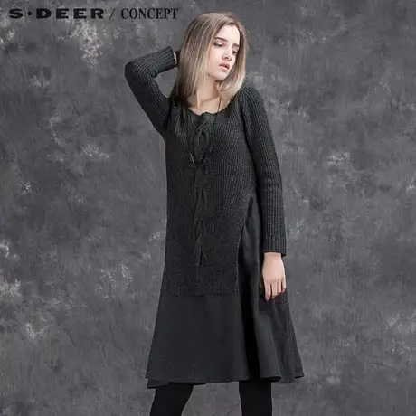 sdeer圣迪奥女装新款内敛灰调针织连衣裙两件套S15483535⬜图片