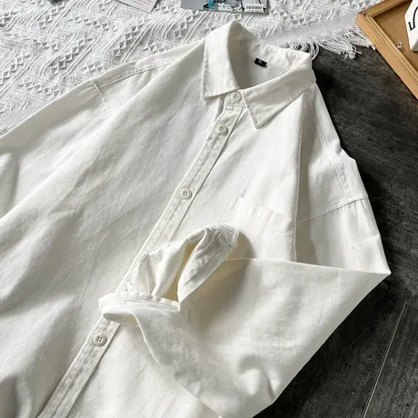 学院风纯白长袖衬衫班服高初中小学生校服男女同款工作服白色衬衣商品大图