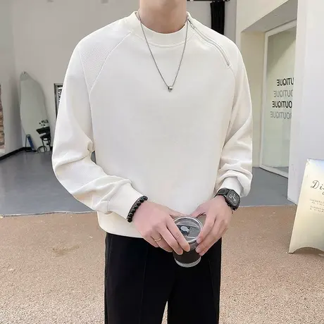 设计感个性拉链纯色卫衣男2024春秋季新款ins小众轻熟长袖上衣t恤商品大图