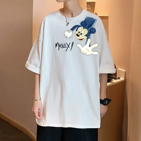 纯棉米奇短袖t恤男夏季ins潮流卡通印花宽松港风圆领半袖情侣体恤商品大图