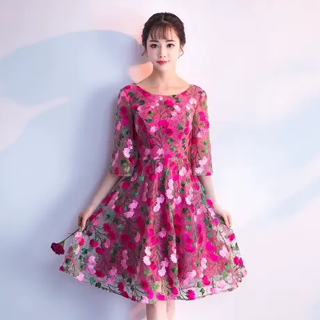 小礼服裙女2024新款短款宴会派对红色生日显瘦设计感连衣裙晚礼服商品大图