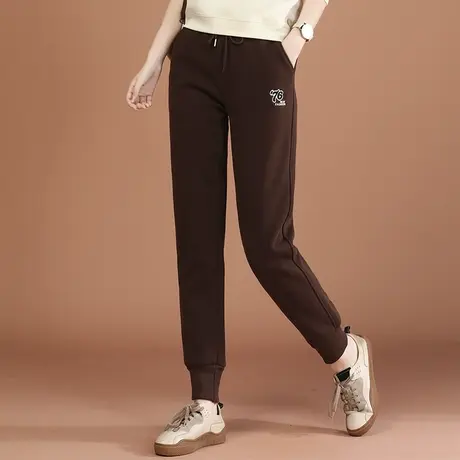 韩潮袭人松紧腰刺绣宽松束脚卫裤女2024春季新款显瘦运动休闲长裤图片