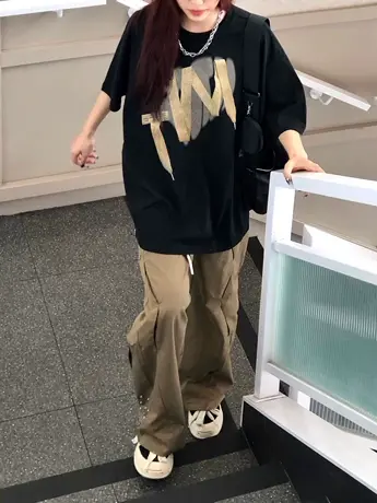 美式复古纯棉短袖t恤女夏季宽松潮牌ins慵懒风半袖chic港味上衣服商品大图