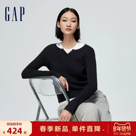Gap女装2024春季新款叠穿针织衫毛衣两件套圆领长袖上衣428857图片