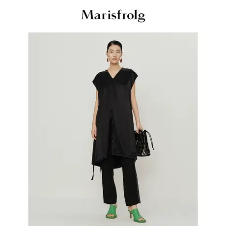 【商场同款】玛丝菲尔春季新款铜氨丝宽肩无袖抽绳连衣裙女图片