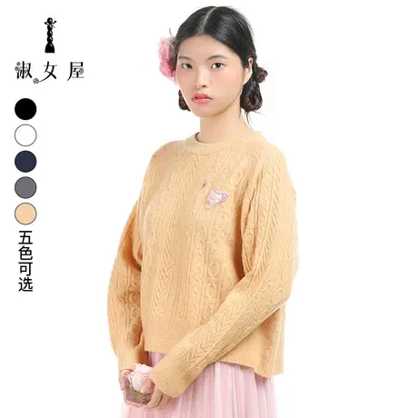 淑女屋女装2021年春季新款圆领套头贴布绣保暖毛衣外穿打底毛衫女图片
