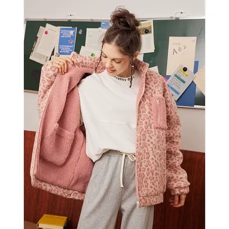 a02两面穿加厚女式外套秋冬款宽松小众仿羊羔绒保暖休闲棉衣图片