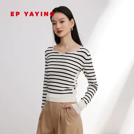 EP YAYING雅莹女装 设计感U领条纹针织衫 2024早春新款9902A图片