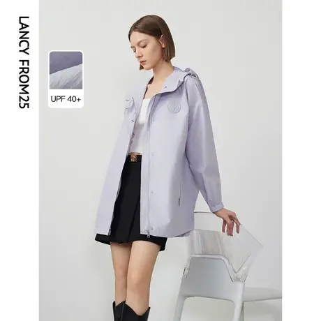 朗姿设计感连帽时尚薄款透气长袖外套女2024年春季新款显瘦防晒服图片