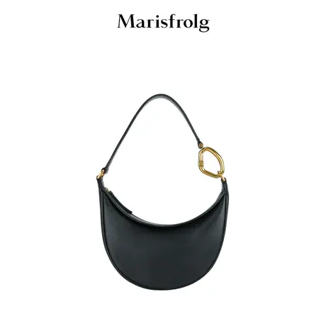 【商场同款】玛丝菲尔年夏季新款牛皮革黑色月牙式休闲手提包商品大图