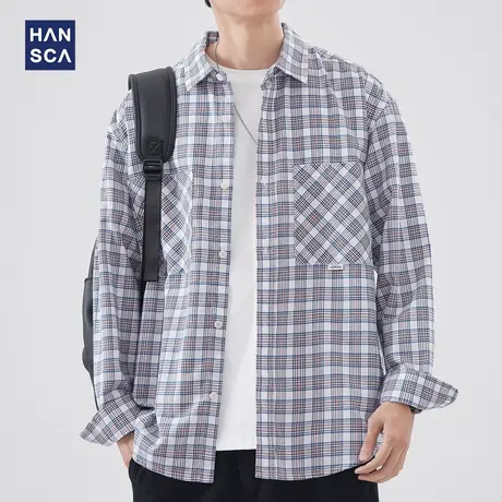 hansca日系格子男士衬衫长袖春季新款痞帅宽松休闲高级感衬衣外套商品大图