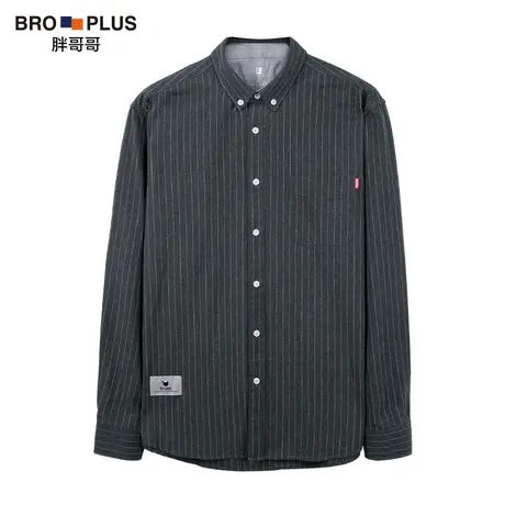 胖哥哥大码男衬衫长袖春秋休闲宽松加肥加大胖子男装长袖条纹衬衣商品大图
