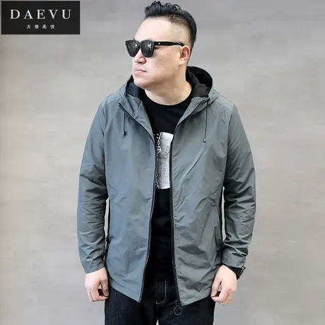 春季新款大码男装加肥加大中长款休闲风衣大号潮胖子连帽外套上衣图片