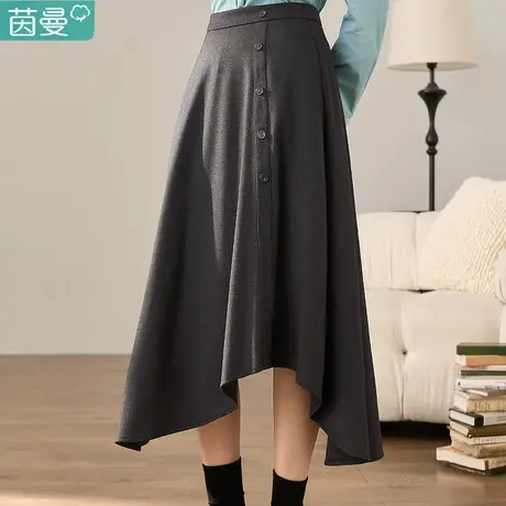 茵曼不规则半身裙女春新款2024纯棉裙子法式高腰长裙伞裙A字半裙图片