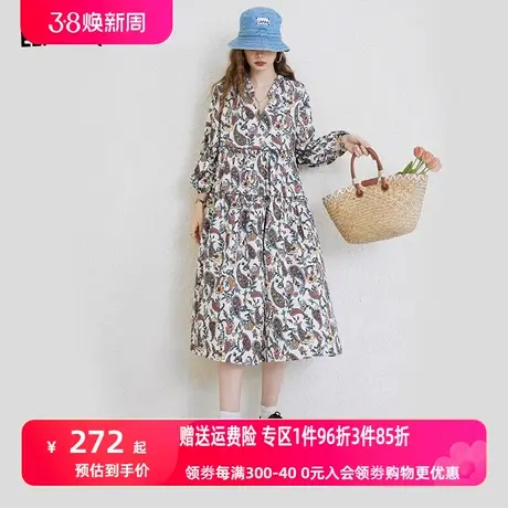 妖精的口袋v领碎花连衣裙女2023夏季新款印花宽松显瘦设计感裙子商品大图