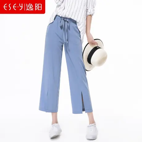 逸阳女裤2024夏款松紧腰宽松八九分休闲直筒裤清凉显瘦阔腿薄0715商品大图