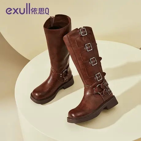 依思Q侧扣带复古风长筒女靴2023年秋冬季新款设计感潮流女时装靴商品大图