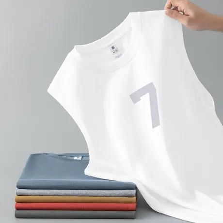 重磅纯棉白色背心男夏季健身无袖t恤液氨丝光棉运动篮球美式坎肩商品大图