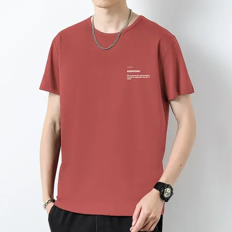 莫代尔短袖t恤男装2023新款冰丝速干凉感夏季上衣服字母印花半袖商品大图
