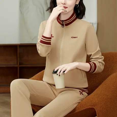 运动休闲套装女2023年春秋新款时尚减龄立领卫衣外套直筒裤两件套商品大图