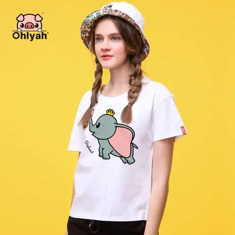Ohlyah潮牌t恤女装短袖半袖宽松短款小飞象卡通网红学生白色上衣商品大图