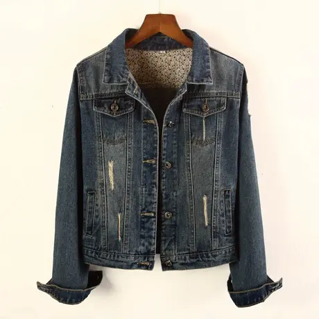 牛仔外套女春秋短款韩版新款修身显瘦学生长袖牛仔服大码上衣破洞商品大图