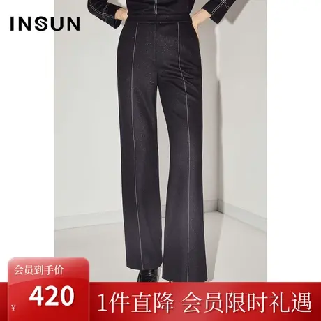 恩裳COVER初冬2022时尚简约明线撞色设计商务型羊毛直筒裤女商品大图