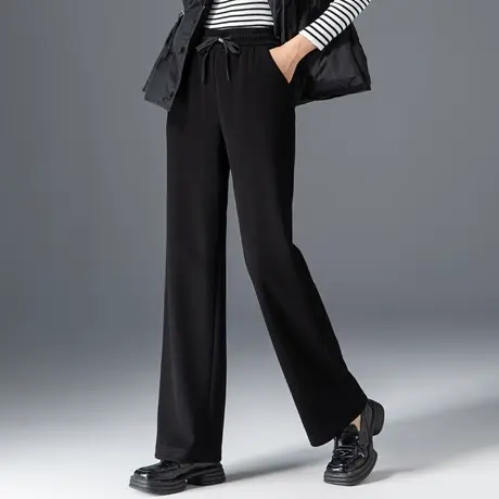 条绒黑色阔腿裤女2023年新款秋冬妈妈裤子拖地长裤休闲女裤直筒裤商品大图