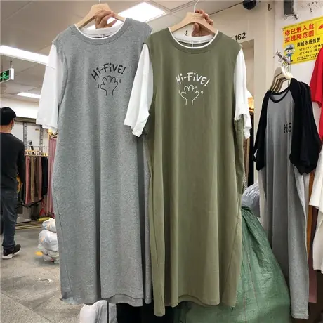 假两件连衣裙短袖t恤女2020夏季新款气质韩版宽松长款过膝裙子潮图片