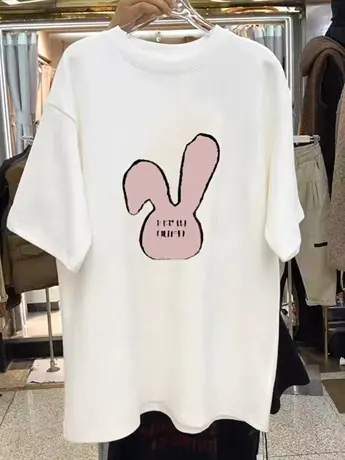 创意简约字母印花宽松bf慵懒风仿棉短袖T恤女2022年夏季学生上衣商品大图