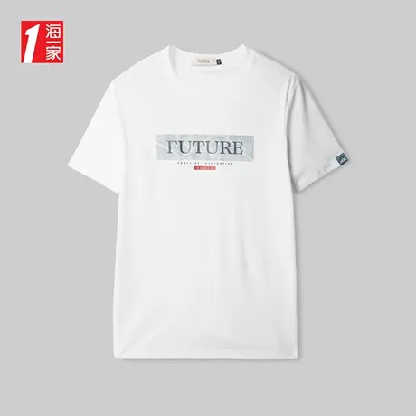 海一家简约时尚字母T2023夏季新款基础休闲舒适圆领短袖T恤男商品大图