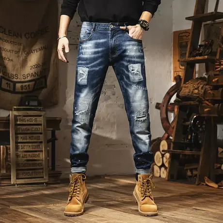 Modi Nick/摩帝尼克宽松潮牌休闲男士牛仔裤修身直筒百搭男士长裤商品大图