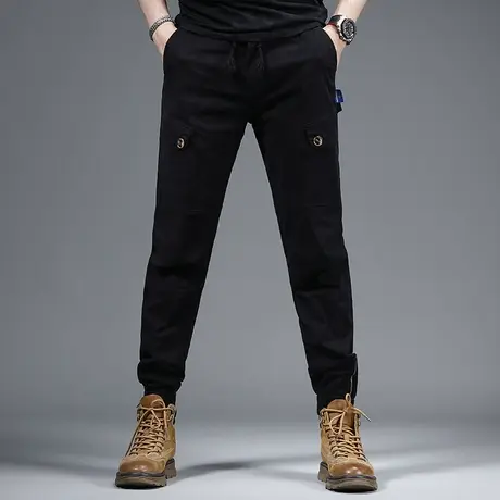 美式工装休闲裤男黑色潮牌2023夏季新款宽松束脚男士弹力潮流裤子商品大图