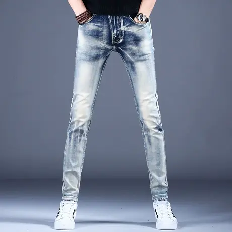 黄泥水洗复古牛仔裤男款修身小脚裤子男潮流新款秋款弹力百搭男士商品大图