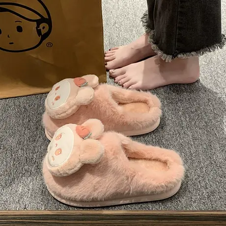 可爱卡通棉拖鞋女冬外穿ins潮可爱保暖毛毛拖鞋宿舍居家防滑棉拖商品大图