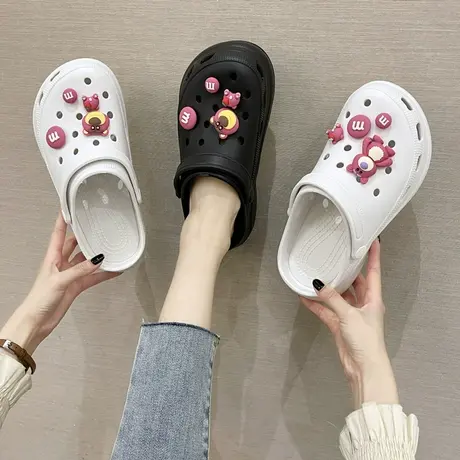 凉拖鞋女外穿洞洞鞋2023年厚底增高防滑时尚高跟松糕防滑沙滩鞋女商品大图