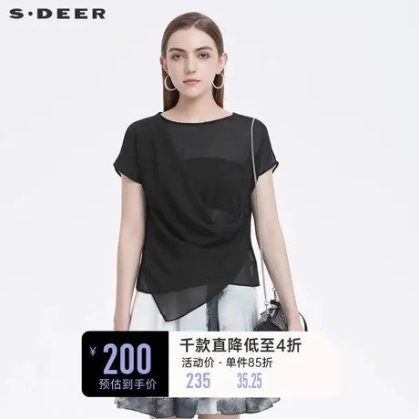 sdeer圣迪奥时尚圆领雪纺宽松无袖夏季衬衫女设计感小众S222Z0603图片