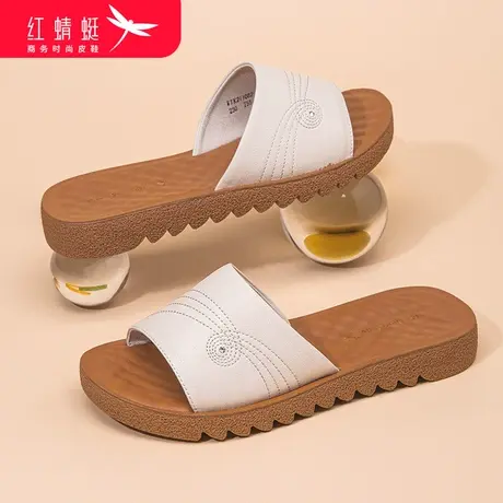 红蜻蜓女鞋2024新款春夏季真皮一字拖沙滩平底外穿拖鞋女凉拖鞋女商品大图