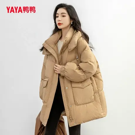鸭鸭羽绒服女2023年秋冬新品爆款中长款连帽保暖百搭外套上衣J图片
