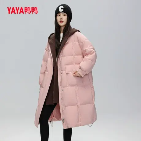 鸭鸭羽绒服女2023年冬季新品针织连帽长款时尚休闲宽松加厚外套J图片