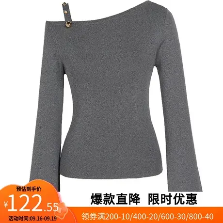 【艾格】2023春季新款女装单边吊带纽扣装饰韩版修身打底针织衫商品大图