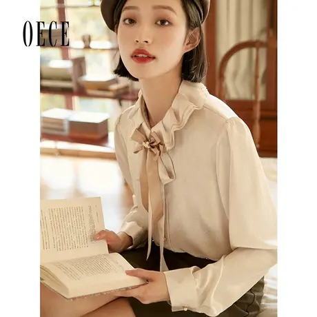 Oece复古设计感衬衫新款女装甜美小众衬衣春秋气质上衣图片