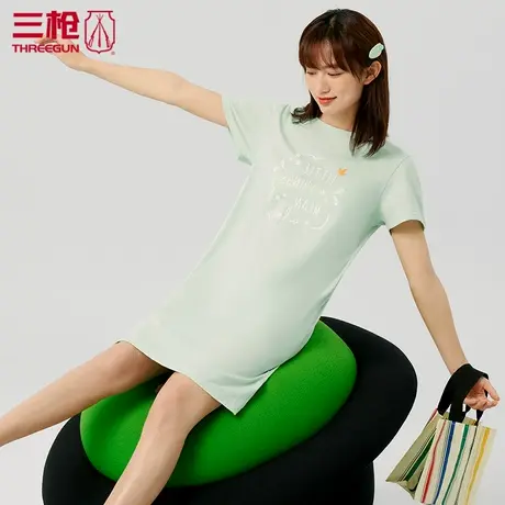 三枪睡裙夏女纯棉家居裙水柔棉圆领短袖裙女士睡衣印花夏季70478图片