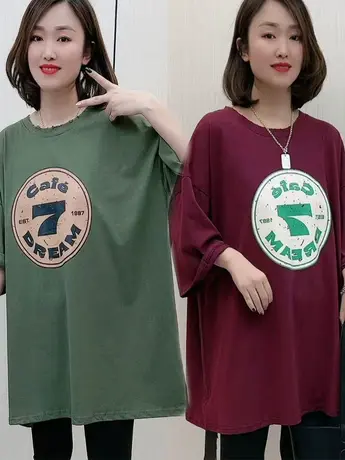 复古字母印花短袖T恤女2023新款数字时尚潮流百搭休闲宽松夏上衣商品大图